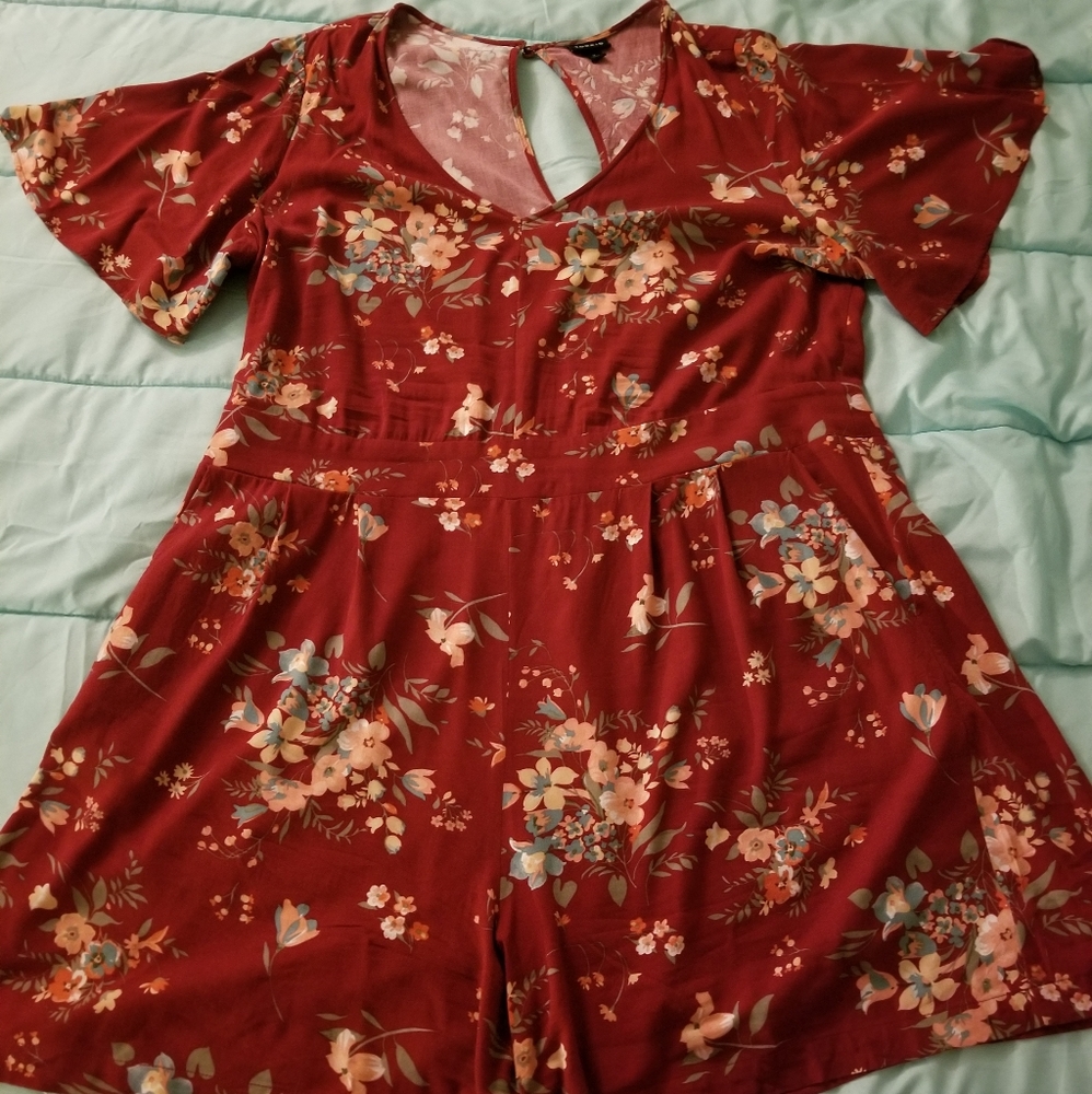 Burgundy red floral print romper